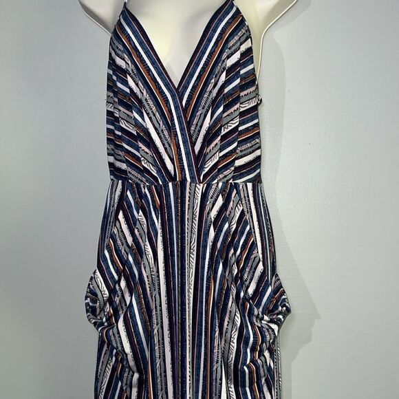 BCBGeneration Womens Striped Midi Dress Halter Slit Blue Stripe size Small - Picture 6 of 9